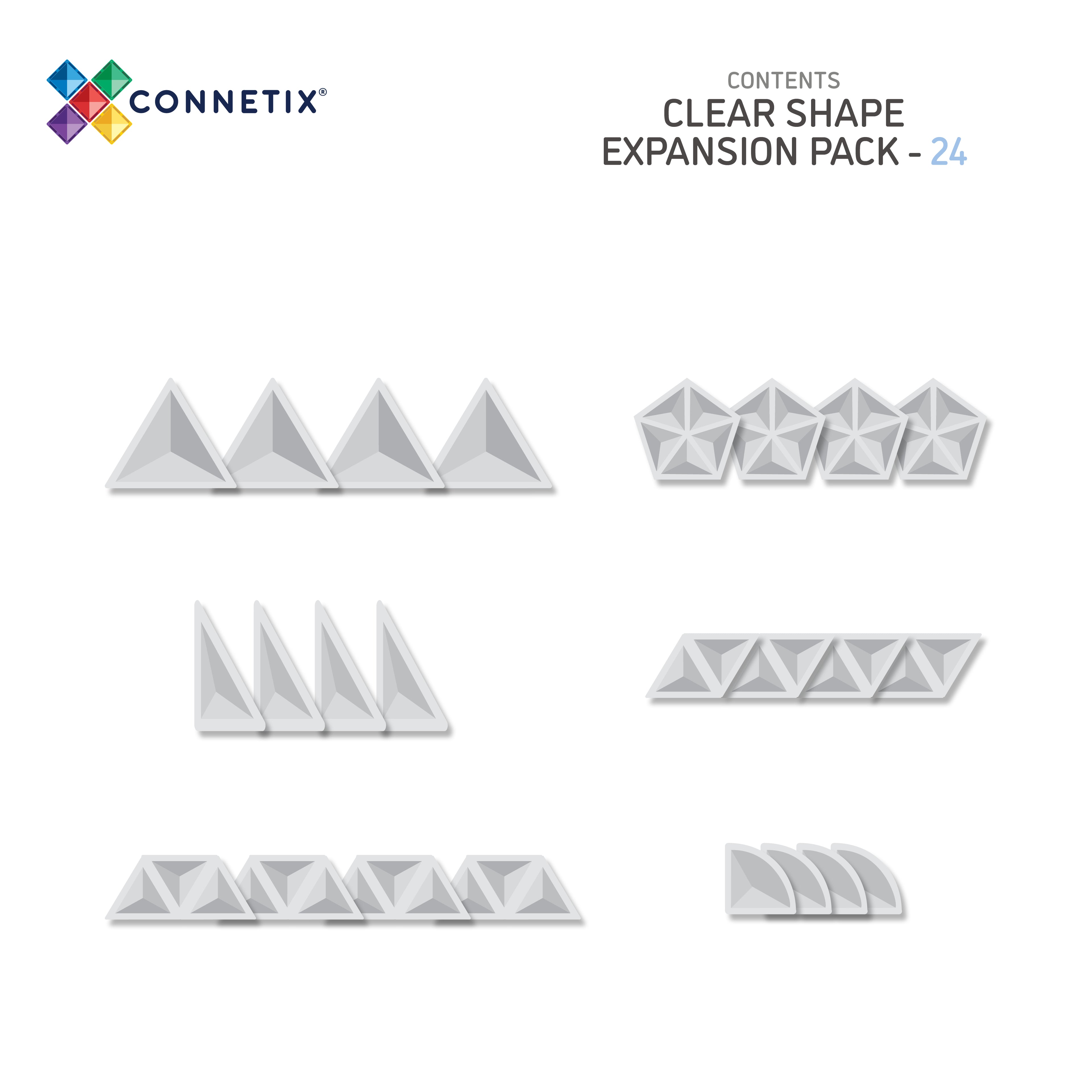 Connetix Tiles Clear Shape Expansion Pack 24 Pieces