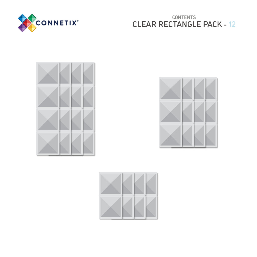 Connetix Tiles Clear Rectangle Pack 12 Pieces