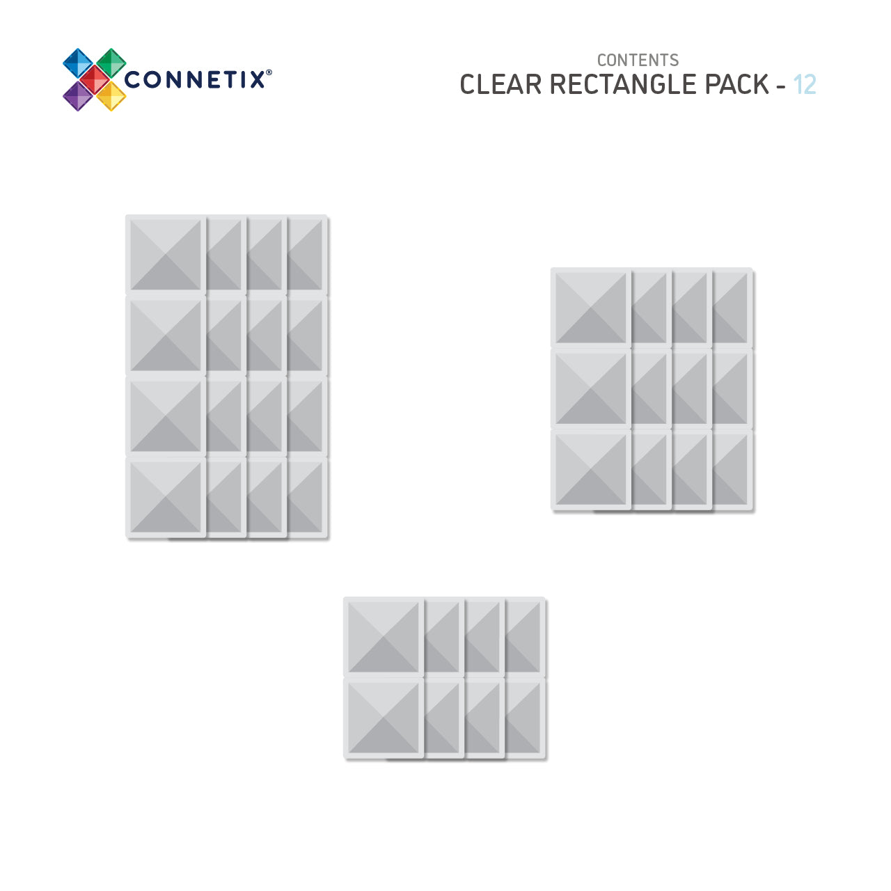 Connetix Tiles Clear Rectangle Pack 12 Pieces