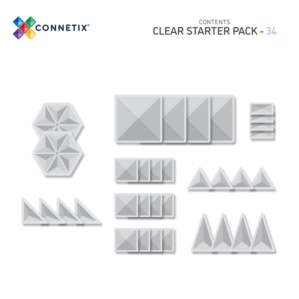 Connetix Tiles Clear Starter Pack 34 Pieces