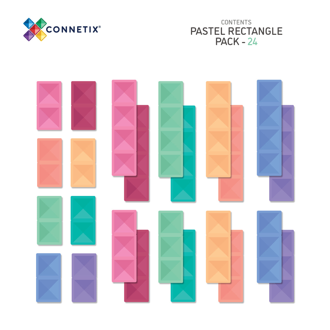 Connetix Tiles Pastel Rectangle Pack 24 Pieces