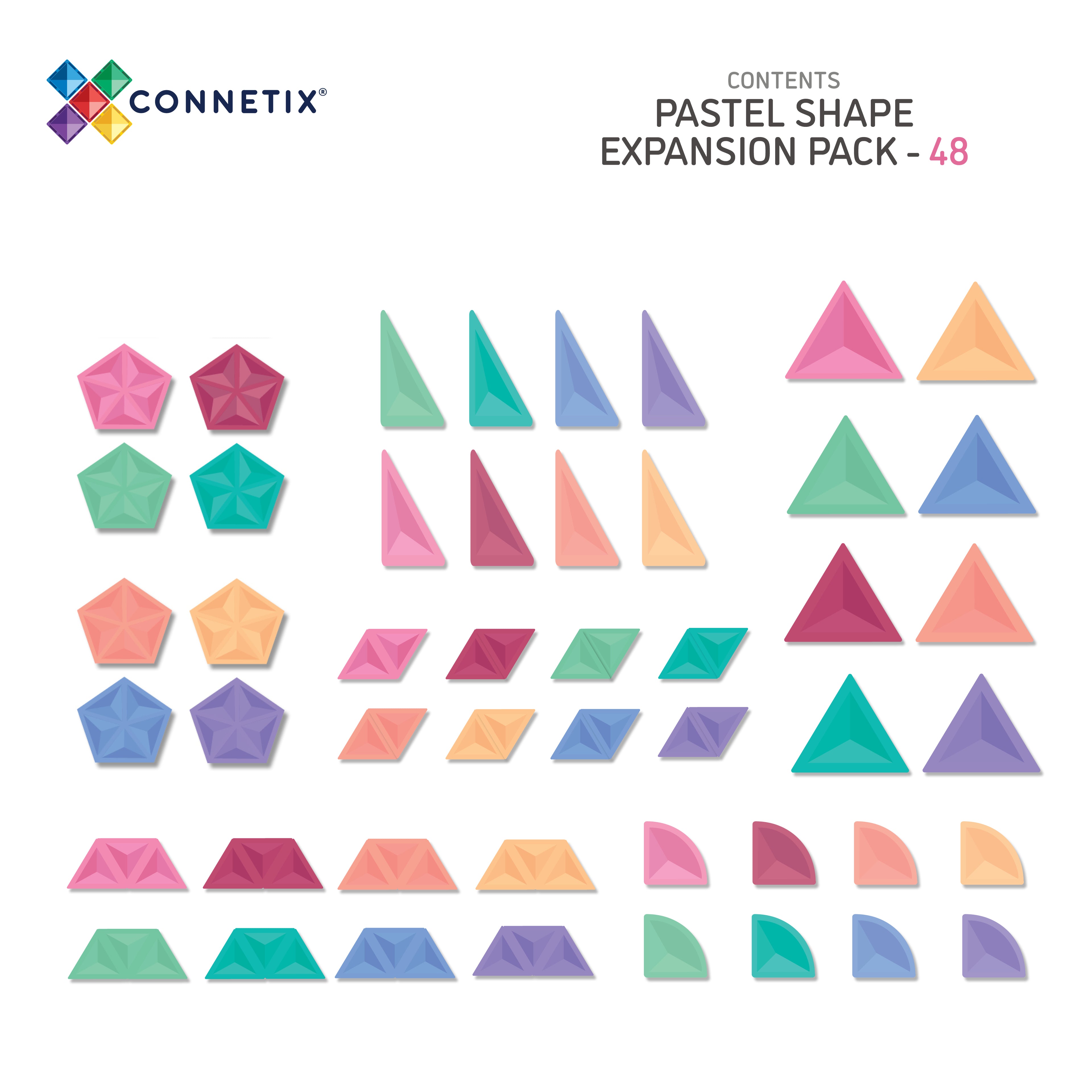 Connetix Tiles Pastel Shape Expansion Pack 48 Pieces