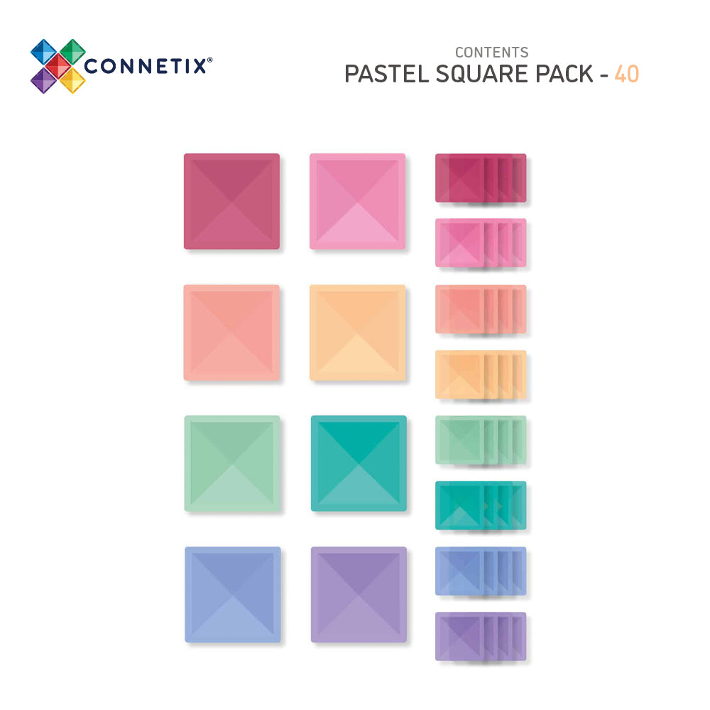 Connetix Tiles Pastel Square Pack 40 Pieces